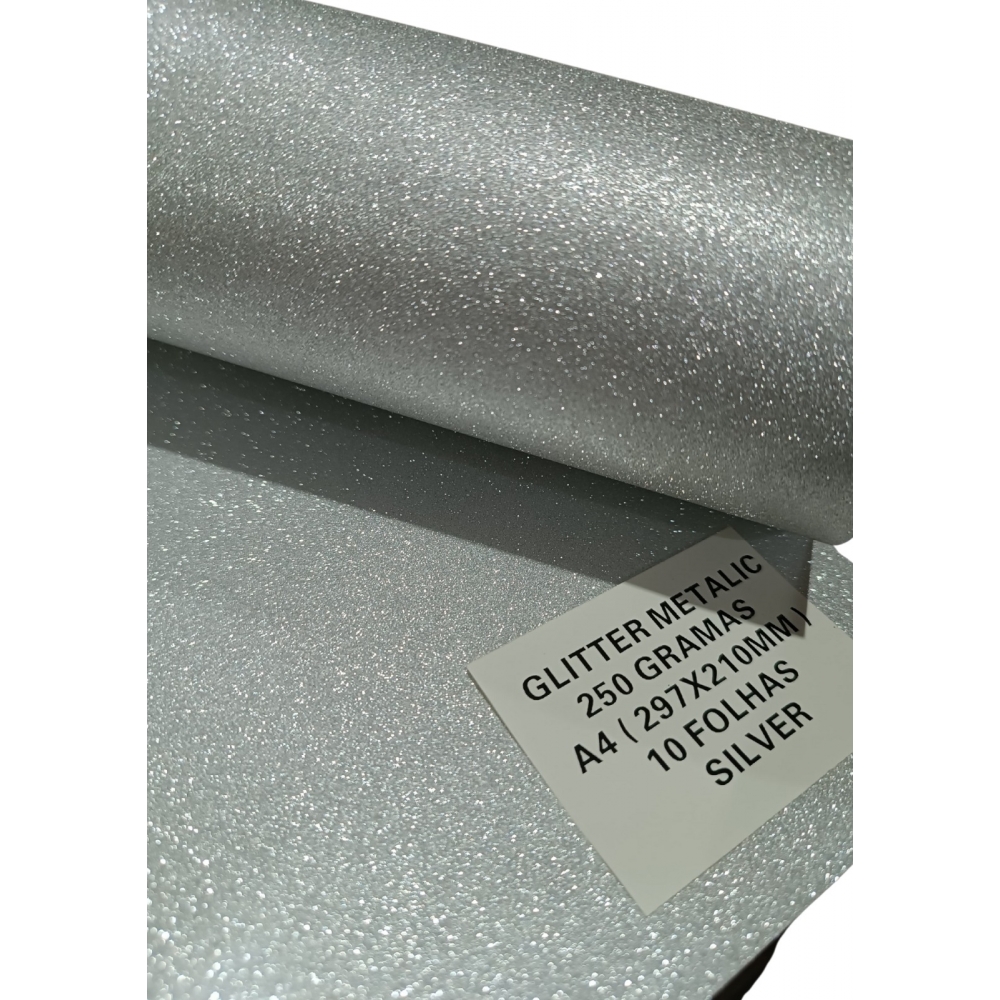 Papel Glitter Metálico A4 - 250g - Prata - 10 Folhas